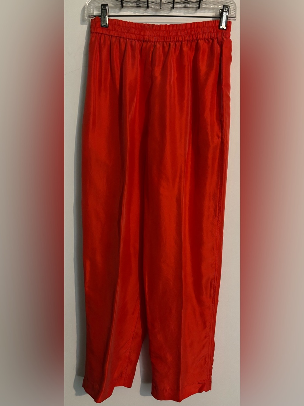 Vintage Russ Womens Red  Orange Silk Elastic Waist Straight Leg 8 Pants Pockets